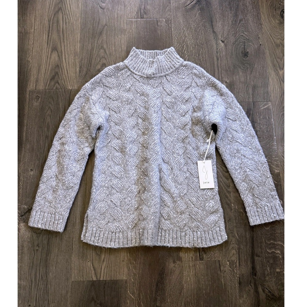 NEW Joie Gray Cable Knit Mock Neck Turtle Sweater Top Chunky Medium NWT